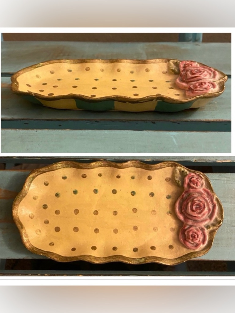 Vintage Shabby Chic Hand Painted Trinkets Tray